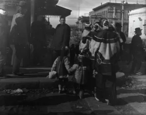 Chinese Americans Prints: Women and children crossing a street
