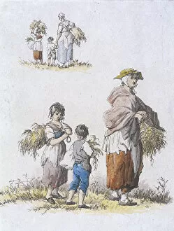 Bundle Gallery: Women and children gleaning, Provincial Characters, 1802. Artist: William Henry Pyne