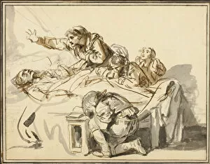 Pen And Ink Drawing Collection: Women and Children Mourning a Dead Man, 1778. Creator: Jean-Baptiste Greuze