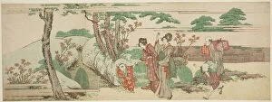 Ebangire Surimono Gallery: Women and children out for a picnic, Japan, n.d. Creator: Hokusai