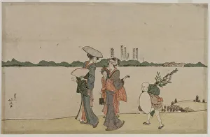 1615 1868 Prints: Women and Children Walking Along the Sumida River