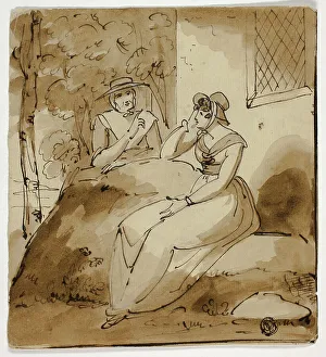 Richard Westall Prints: Two Women Conversing Near House, 1790. Creator: Unknown