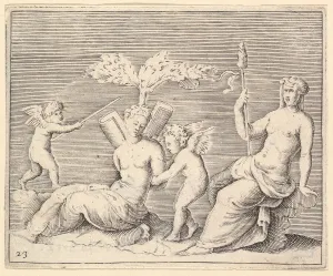 Veneziano Prints: Two Women and Two Cupids, published ca. 1599-1622. Creator: Unknown