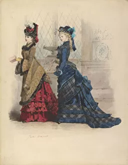 Fashionable Gallery: Two Women in Day Dresses, 1875. Creator: Jules David