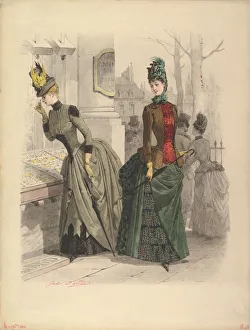 Two Women in Day Dresses: Preparatory drawing for a fashion plate