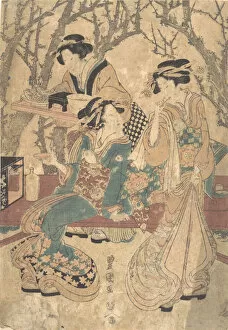 Images Dated 21st October 2020: Three Women Dining Before a Group of Trees. Creator: Utagawa Toyokuni I