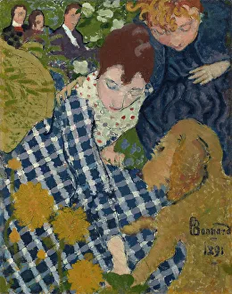 Bending Down Prints: Women With A Dog, 1891. Creator: Pierre Bonnard
