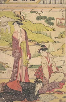 Toshien Prints: Three Women Enjoying Literary Pursuits, ca. late 1780s. Creator: Katsukawa Shuncho