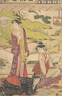 Brush Collection: Three Women Enjoying Literary Pursuits, ca. late 1780s. Creator: Katsukawa Shuncho