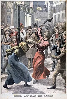 Rage Prints: Two women fighting with sandbags, 1903