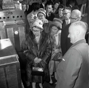 Barbeque Prints: Women in fur coats at a food exhibition, Wilsic, near Doncaster, South Yorkshire, 1961