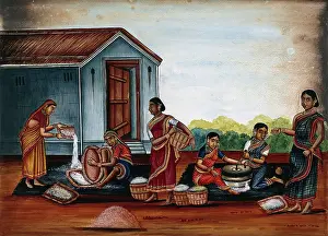Co Operation Prints: Women grinding and sieving grain into flour, (between 1800 and 1899?). Creator: Unknown