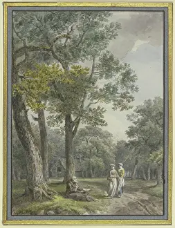 Sitting On Ground Prints: Women at a hermit's house in the Bois de Boulogne near Paris