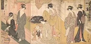 Triptych Of Polychrome Woodblock Prints Gallery: Women and an Infant Boy in a Public Bath House, ca. 1799. Creator: Utagawa Toyokuni I