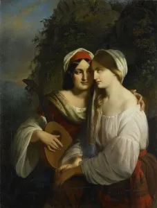 Lgbtqia Prints: Two women in Italian costume, 1851. Creator: Moritz Calisch