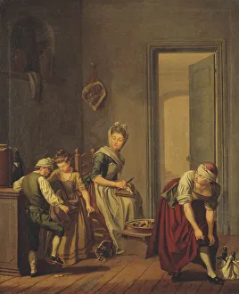 Domestic Chore Prints: Women in a Kitchen, late 18th century. Creator: Per Hillestrom