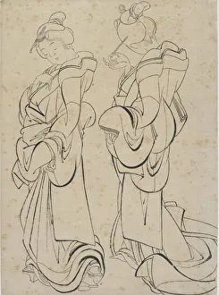 Hairstyles Prints: Two women, late 18th-early 19th century. Creator: Hokusai