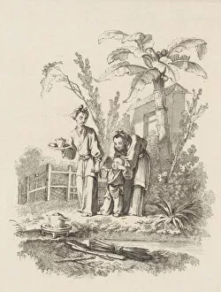 Holding Hands Gallery: Two Women Leading a Child toward a Teapot on a Table near a Pond, ca. 1742