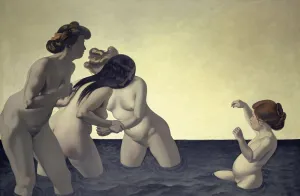 Schwitzerland Collection: Three Women and One Little Girl Playing in the Water, 1907