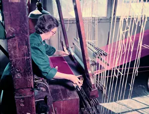 Textiles Worker Prints: Women at a loom weaving cloth for state robes to be worn at the coronation of Elizabeth II