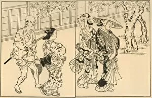 Dutton Gallery: Three women and male servant, 1730, (1924). Creator: Nishikawa Sukenobu