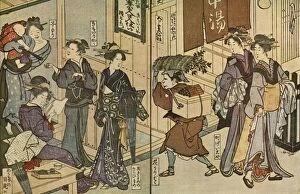 Dutton Gallery: Women and a male servant, 1802, (1924). Creator: Utagawa Toyokuni
