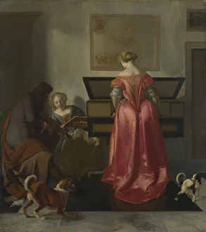 Virginalist Prints: Two Women and a Man making Music, ca 1675. Artist: Ochtervelt, Jacob Lucasz. (1634-1682)