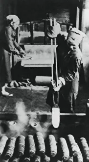 War Work Gallery: Women manufacturing shell casings in a Russian factory, World War II, 1943