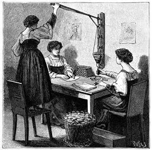 Hazardous Gallery: Women packing dynamite cartridges, 1888