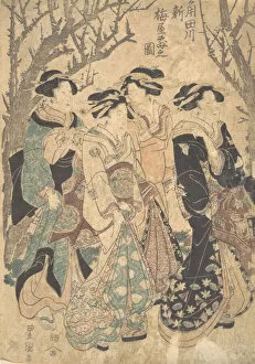 Images Dated 21st October 2020: Four Women Passing a Group of Trees. Creator: Utagawa Toyokuni I