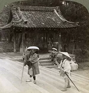 Women pilgrims on the steps of Omuro Gosho (east), Kyoto, Japan, 1904. Artist: Underwood & Underwood