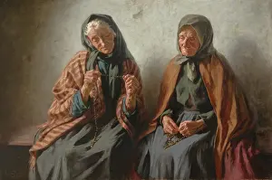 Side By Side Prints: Women Praying in the Porch, 1902. Creator: Mieczyslaw Reyzner