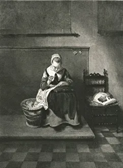 Mending Prints: A Women Sewing after Nicholas Maes, 1890