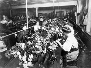 Assembly Line Prints: Women sewing teddy bears in a factory, c. 1915