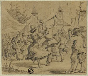Village Green Prints: Women and Soldiers Dancing in Village Square, n.d. Creator: Unknown