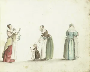 Geesie Ter Burch Prints: Three women standing with two children, c.1649. Creator: Gesina ter Borch