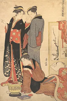 Kiyonaga Prints: Two Women Standing, Holding a Child, ca. 1785. Creator: Torii Kiyonaga