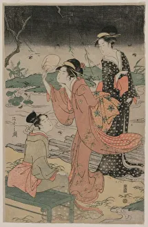 1615 1868 Prints: Women Beside a Stream Chasing Fireflies