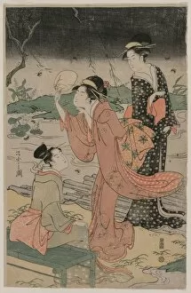 Ch Bunsai Eishi Japanese Gallery: Women Beside a Stream Chasing Fireflies, mid 1790s. Creator: Ch?bunsai Eishi (Japanese, 1756-1829)