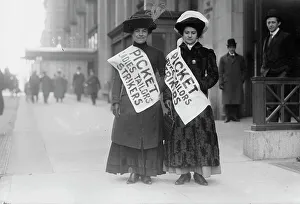 Dressmaker Prints: Women strike pickets, New York, 1910. Creator: Bain News Service