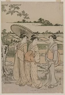 Ch Bunsai Eishi Japanese Gallery: Three Women Strolling in the Countryside, mid 1780s. Creator: Ch?bunsai Eishi (Japanese