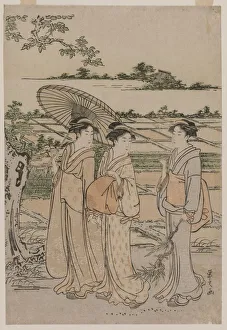 Ch Bunsai Eishi Japanese Gallery: Three Women Strolling in the Countryside, mid 1780s. Creator: Ch?bunsai Eishi (Japanese