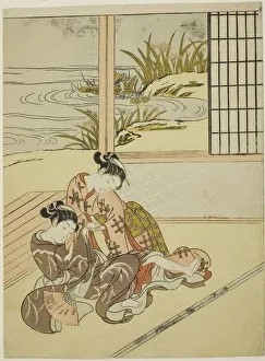 Rose Gallery: Two Women Strugging for a Fan, c. 1767 / 68. Creator: Suzuki Harunobu