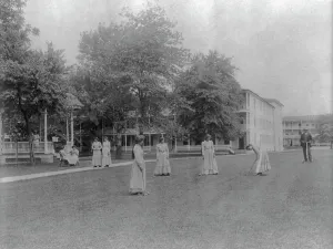 Cyanotypes 1900 1910 Gmgpc Prints: Women student activities - playing croquet
