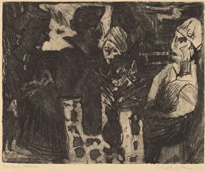Die Brucke Gallery: Women at a Table in a Room (recto) / Nude Woman (verso), 1920. Creator: Ernst Kirchner