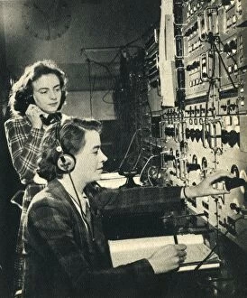 Thomas Owen Beachcroft Gallery: Women have taken over mens jobs. BBC control room as a programme goes on air 1942