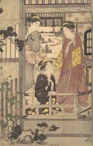Three Women on a Veranda, 1756-1829. Creator: Hosoda Eishi