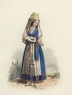 Modern Age Prints: Women from Vialka (Russia) color engraving 1870