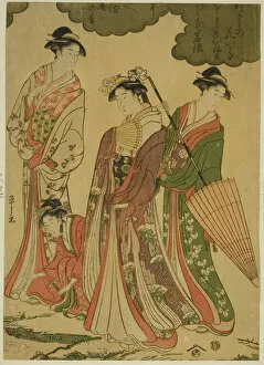 Spring Collection: Women Viewing Cherry Blossoms, c. 1793. Creator: Hosoda Eishi