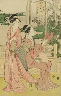 Eishi Chobunsai Prints: Women viewing dragon and tiger made of tobacco pouches, c. 1795. Creator: Hosoda Eishi